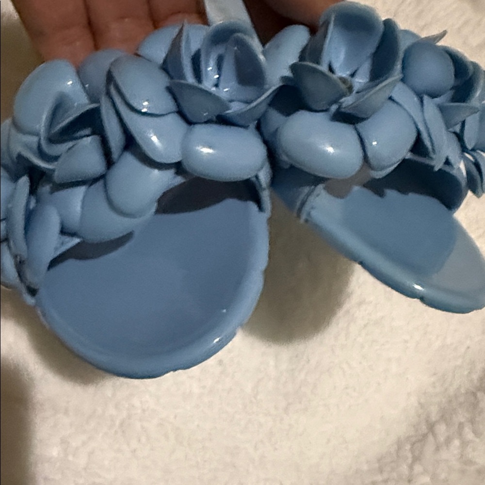 CHANEL Blue Camellia Slide Sandals - Picture 6 of 8